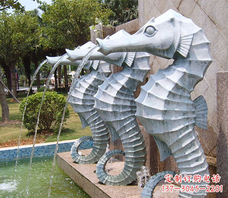 温州喷水海马石雕,精致美观的精灵马雕塑