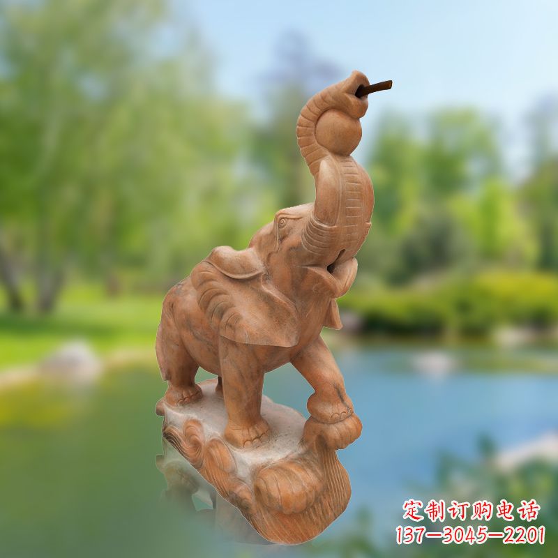 温州小象雕塑,释放晚霞红石美感