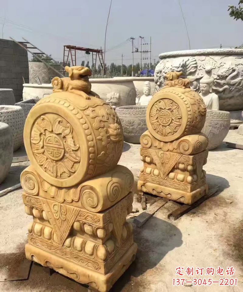 温州福瑞貔貅抱鼓石雕塑,传承中国古老文化