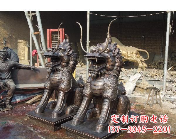 温州中领雕塑打造精美辟邪麒麟铜雕