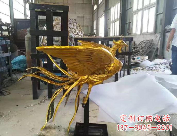 温州精美凤凰雕塑漆金无双