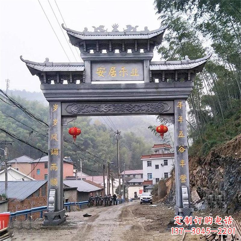 温州青石单门石牌坊——精美传承中国传统文化雕塑