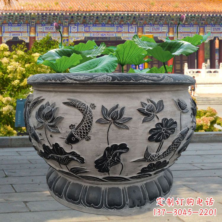温州精美绝伦的青石鱼缸雕塑