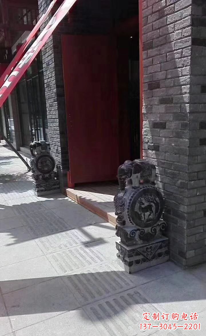 温州青石雕刻大象门墩抱鼓石