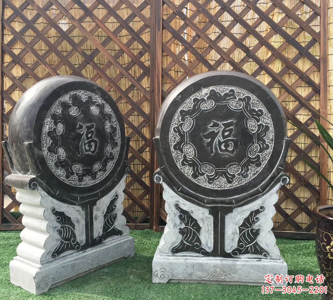 温州青石仿古福字抱鼓雕塑，让您的家园更加美观