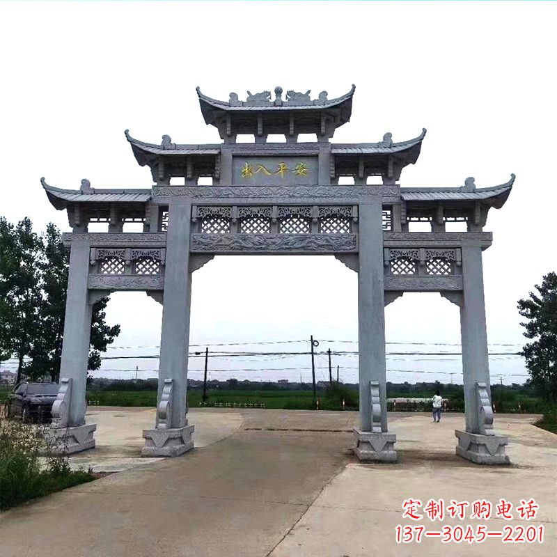 温州青石仿古农村牌坊雕塑