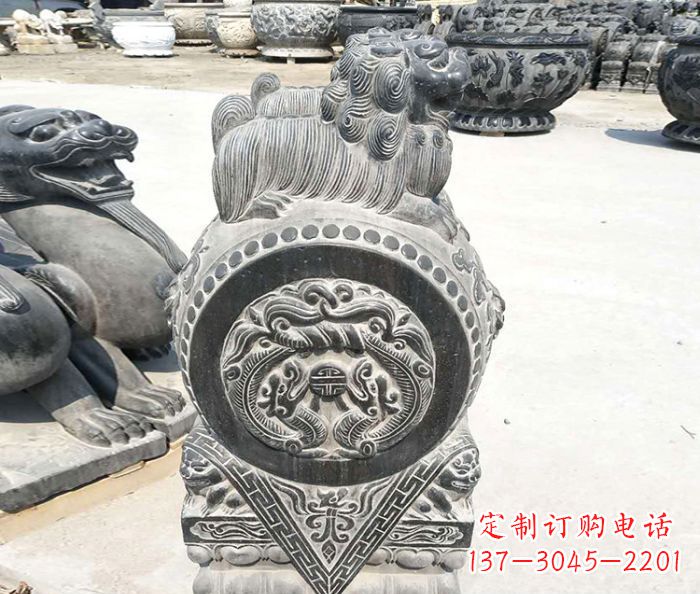 温州精美的青石仿古狮子门墩石雕