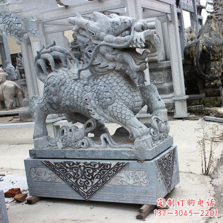 温州色彩缤纷的青石仿古石雕麒麟