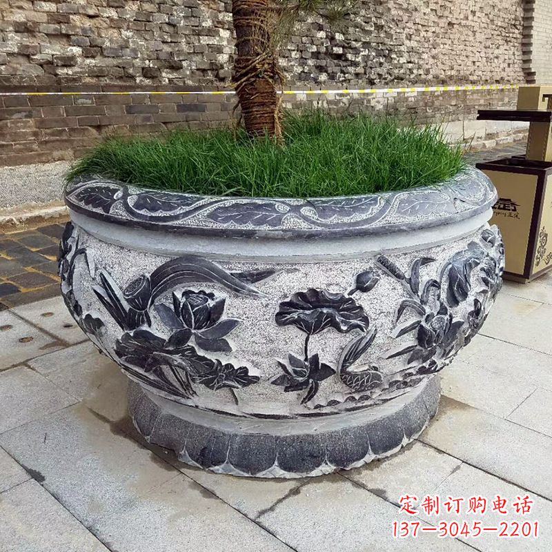 温州青石仿古风格的花盆雕塑