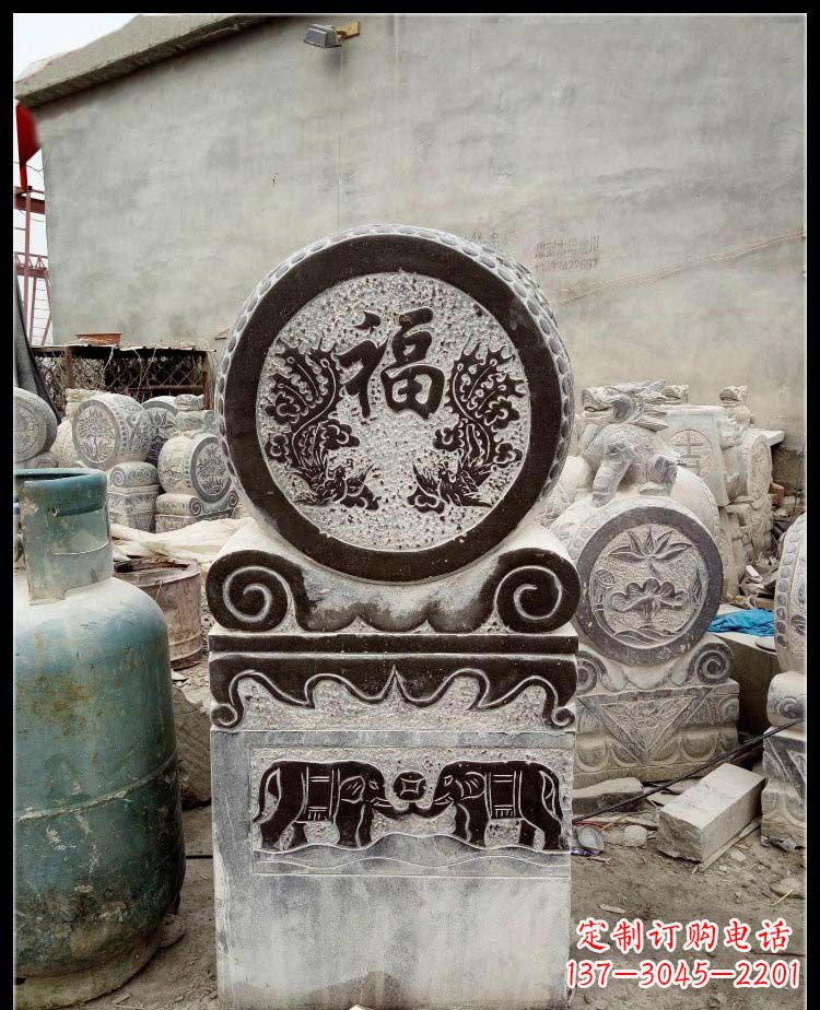 温州青石凤凰浮雕抱鼓石,精致历久弥新