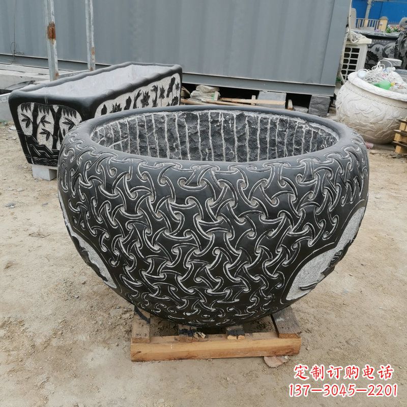 温州青石复古风花盆雕塑