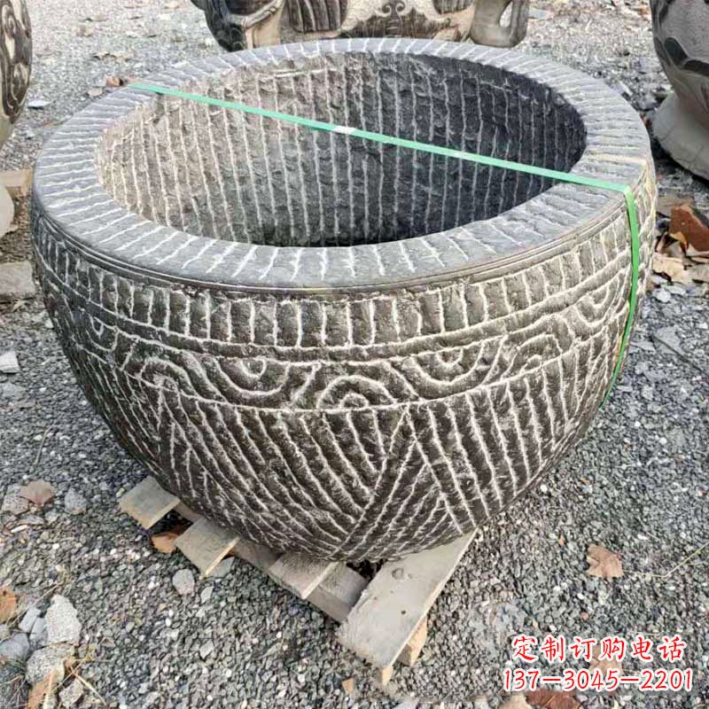 温州精美青石莲花水缸雕塑