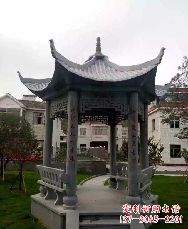 温州精美绝伦青石六角凉亭雕塑