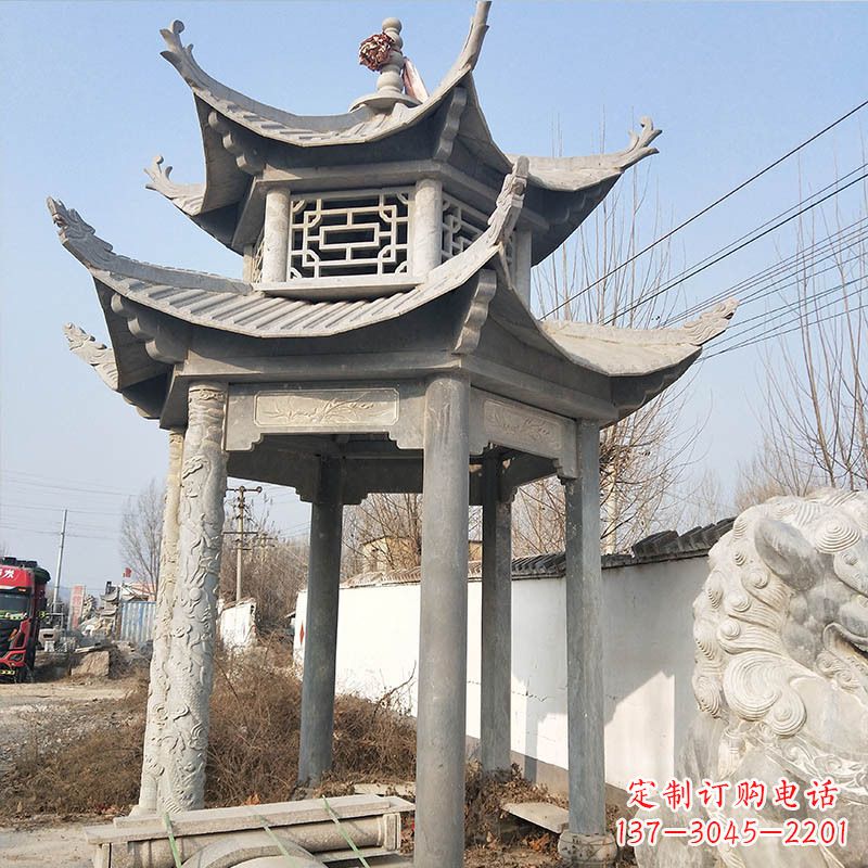 温州典雅精美的青石六角石凉亭雕塑