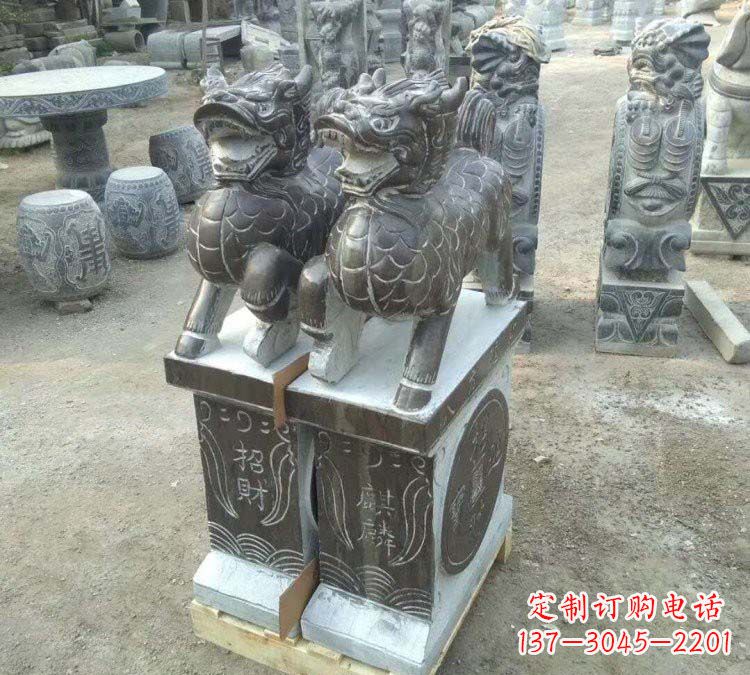 温州精美的青石门口麒麟雕塑