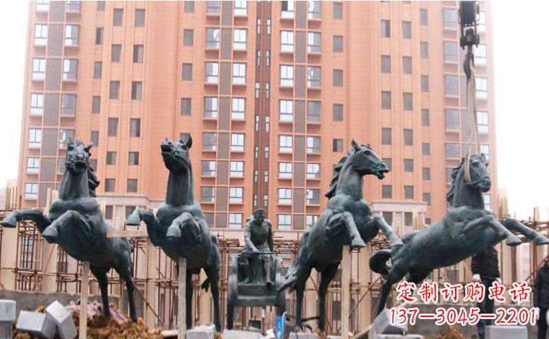 温州精美青铜马拉车广场雕塑