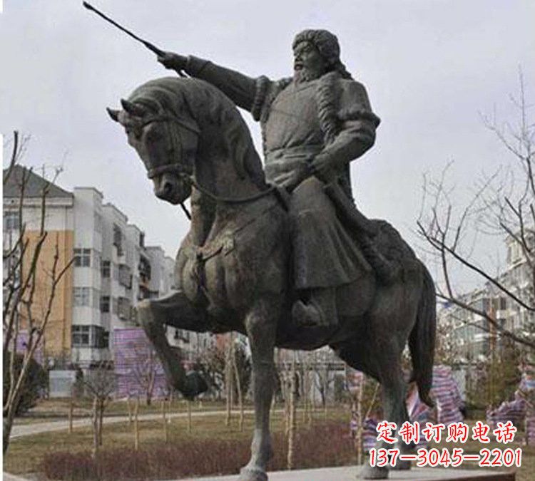 温州精致雕刻成吉思汗青铜骑马