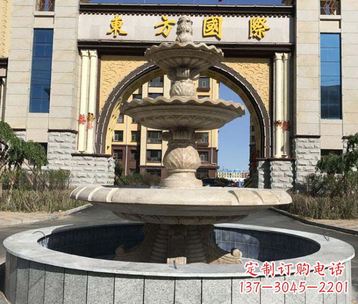 温州三层欧式喷泉石雕,为小区增添质感