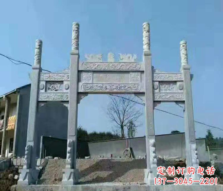 温州三门仿古牌坊石雕,精致雕刻典雅之美