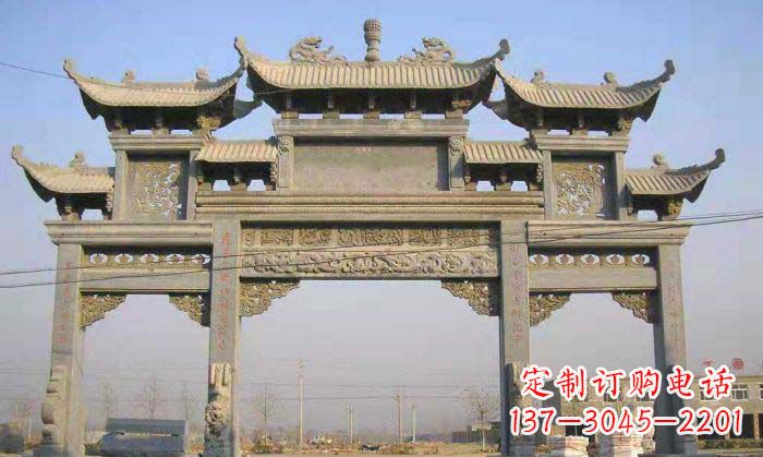 温州特色街角石雕牌坊精致典雅的装点