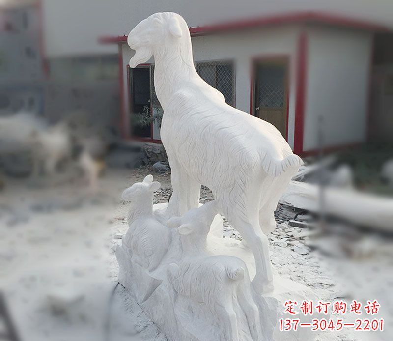 温州三羊开泰石雕动物摆件,让你的家中充满招财运