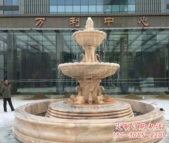 温州晚霞红三层欧式喷泉石雕—来自中领雕塑的艺术匠心品质