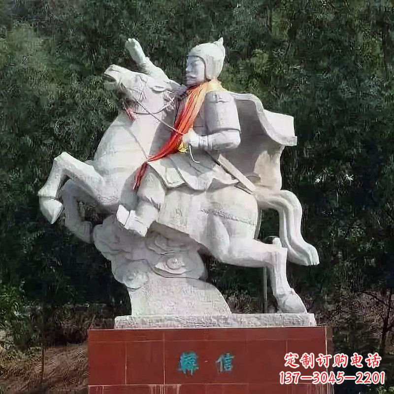 温州神帅韩信骑马石雕塑像,领雕塑定制出精美传奇