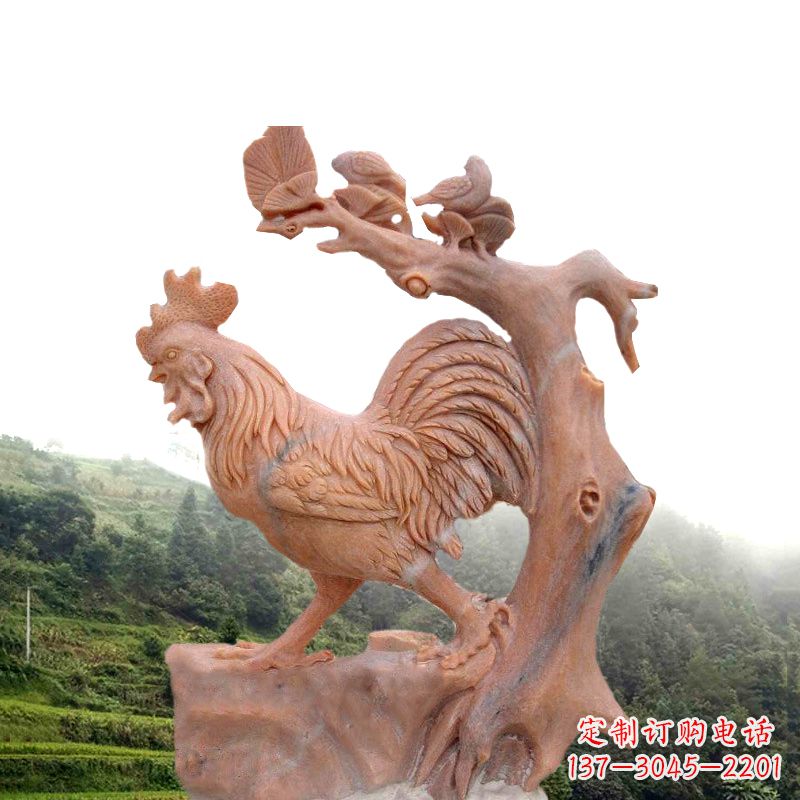 温州中领雕塑:酉鸡晚霞红石动物雕塑