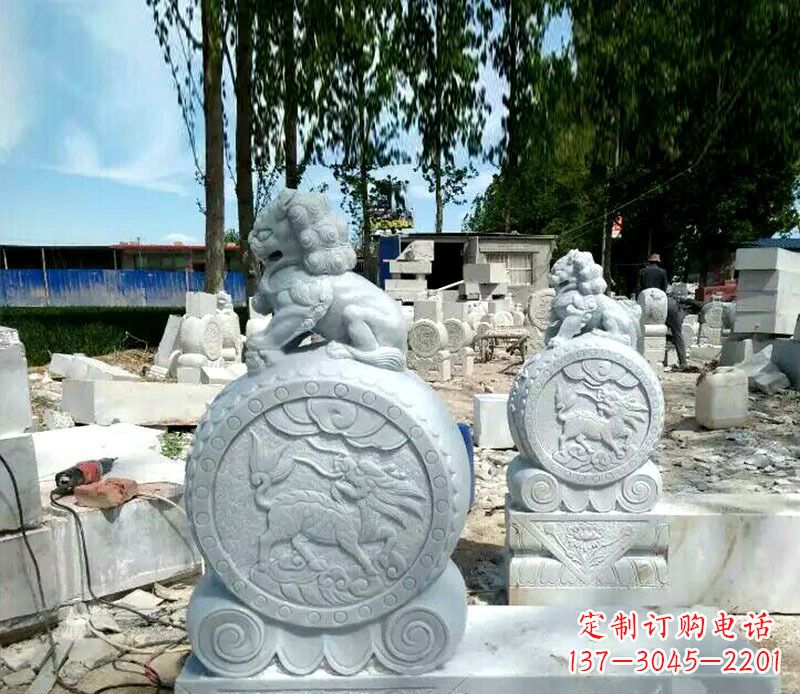 温州狮子抱鼓石招财门墩石雕,铸就心愿