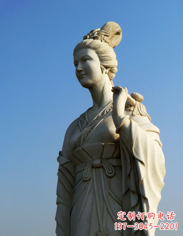 温州十二花神九月菊花庞苏汉白玉美女雕像