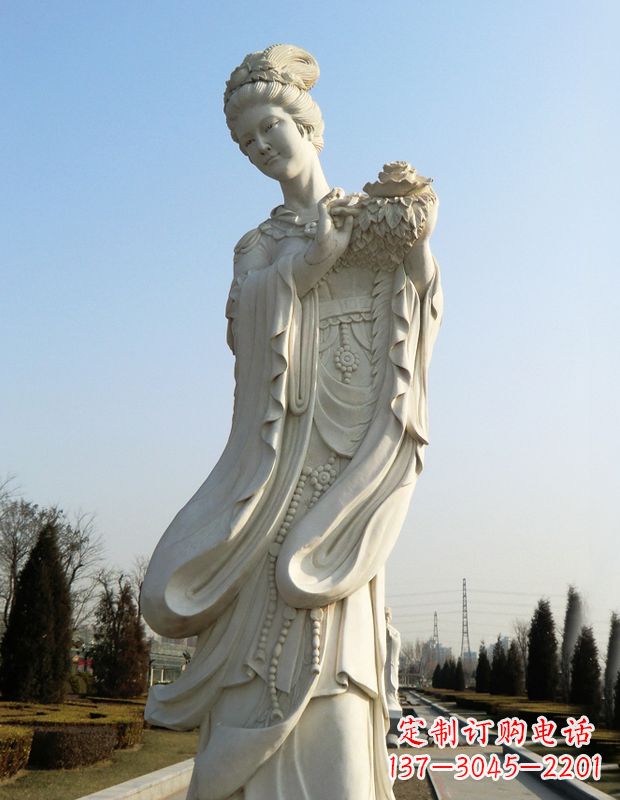 温州古典美女雕塑——十二花神之四月牡丹杨玉环汉白玉