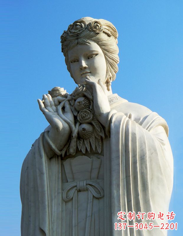 温州石榴之美——十二花神之五月石榴李氏汉白玉古代美女雕像
