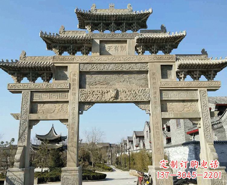 温州中领雕塑-把双主楼石雕楼牌坊定制出精美之美