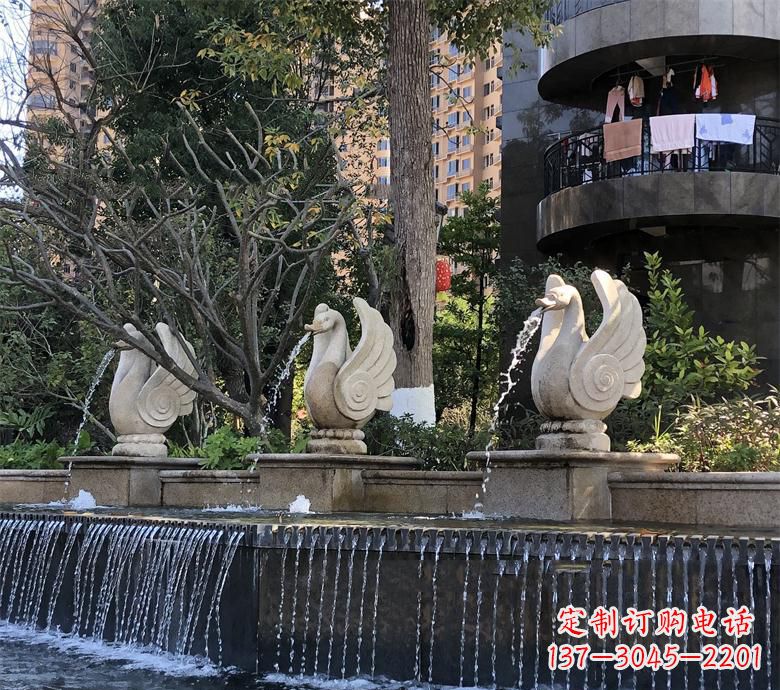 温州石材喷水鹅 园林动物石雕景观摆放 水池石天鹅