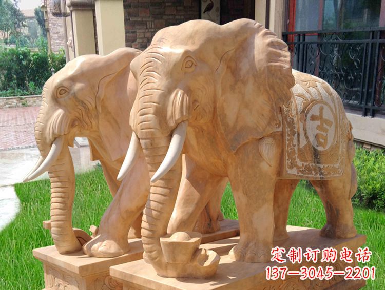 温州石雕大象风水的精美雕塑