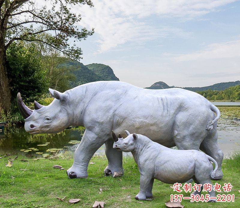 温州石雕犀牛母子雕塑