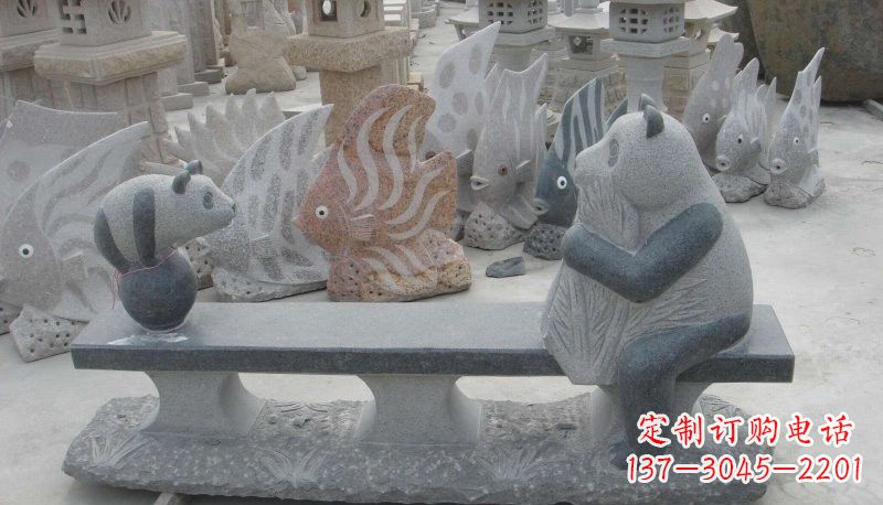 温州石雕熊猫座椅
