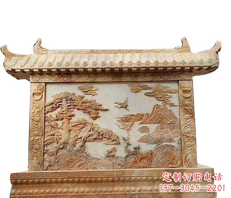 温州石浮雕晚霞红影壁石雕