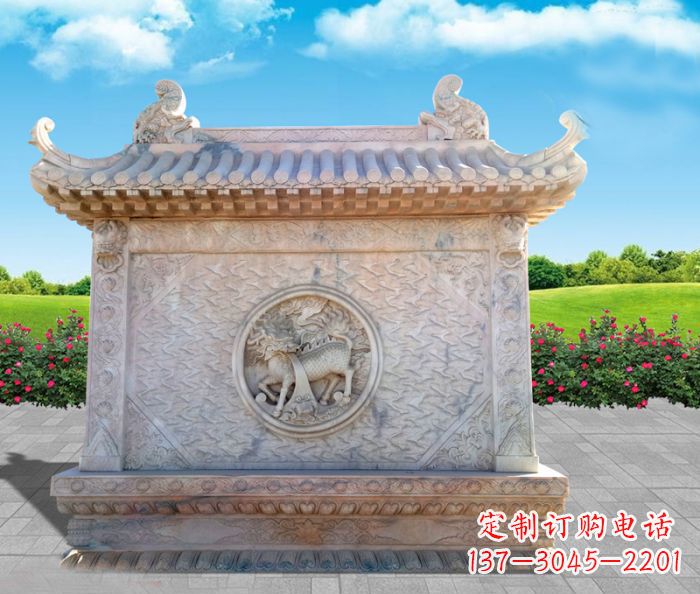 温州石浮雕麒麟庭院影壁
