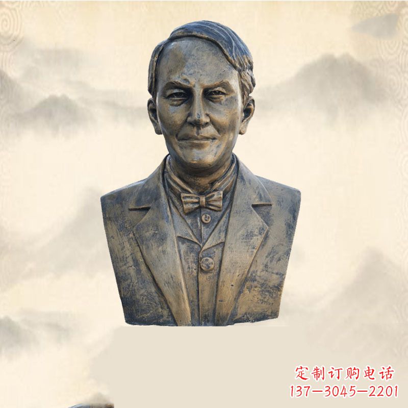 温州世界名人爱迪生纯铜头像雕塑-学校校园名人系列雕塑