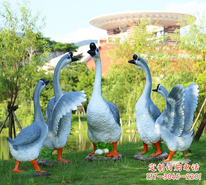 温州树脂工艺品玻璃钢雕塑商场美陈户外园林景观装饰品仿真动物鹅摆件