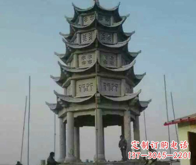 温州双层大理石凉亭石雕 (2)