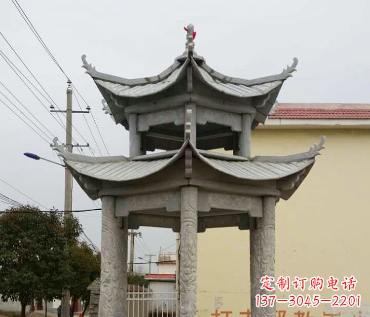 温州双层仿古凉亭石雕 (2)