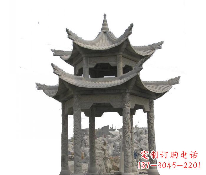 温州双层仿古石雕凉亭 (2)