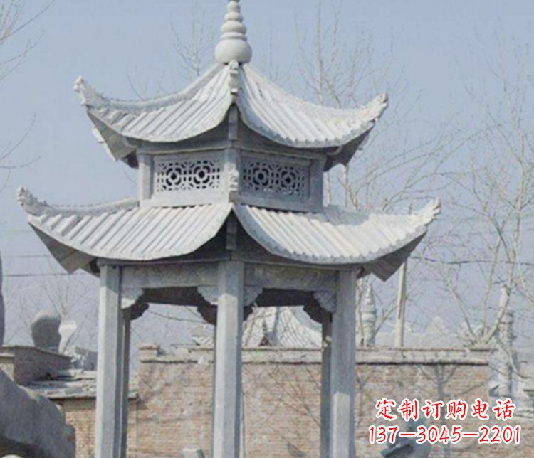温州双层仿古六角凉亭石雕