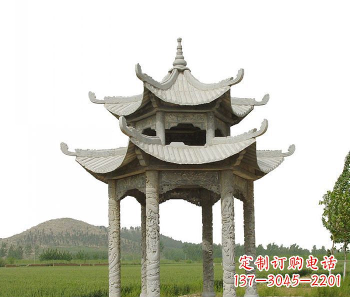 温州双层仿古石雕凉亭