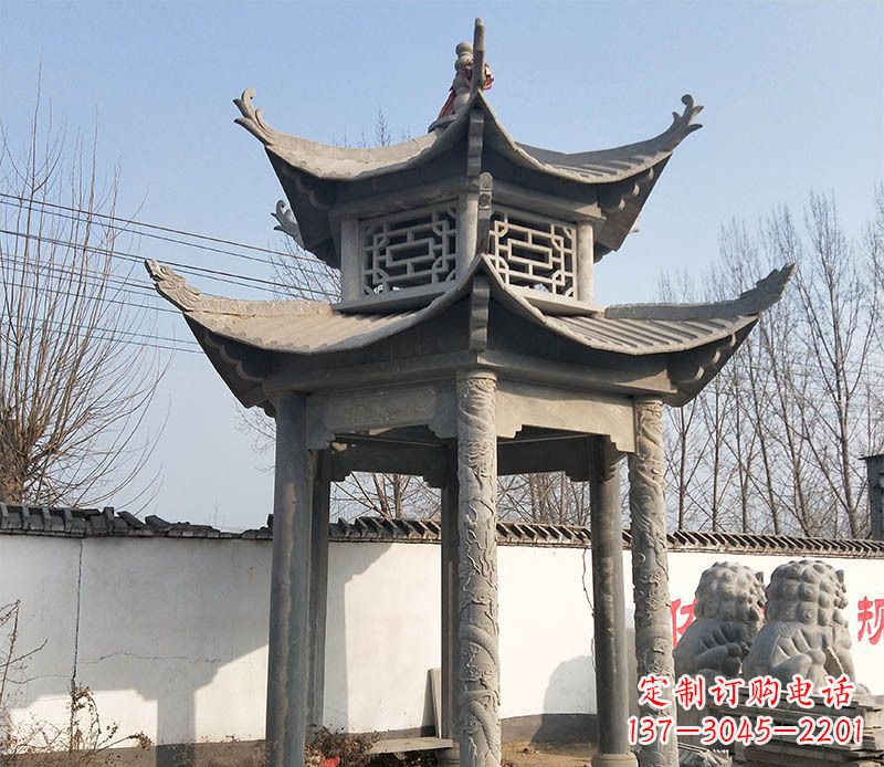 温州双层户外凉亭石雕 (2)