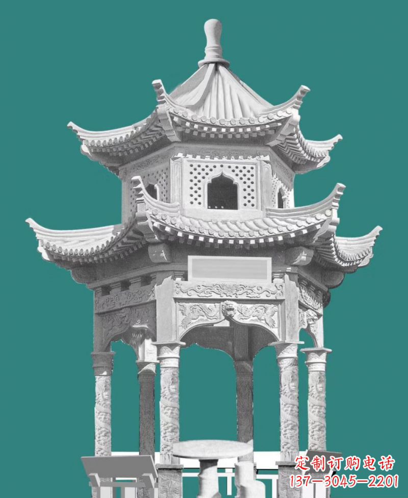 温州双层六角凉亭景观石雕