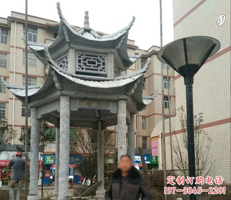 温州双层六角凉亭石雕