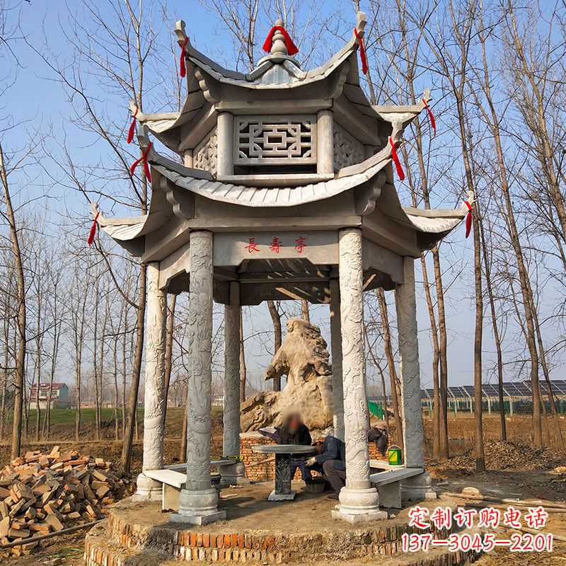 温州双层六角石凉亭